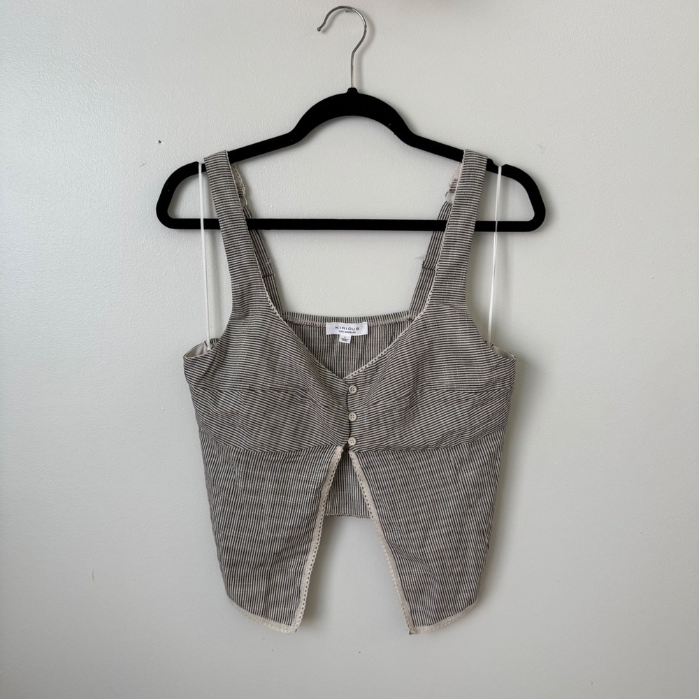 Kirious Los Angeles Striped Button Front Crop Tank Top Women's Sz L Cottagecore